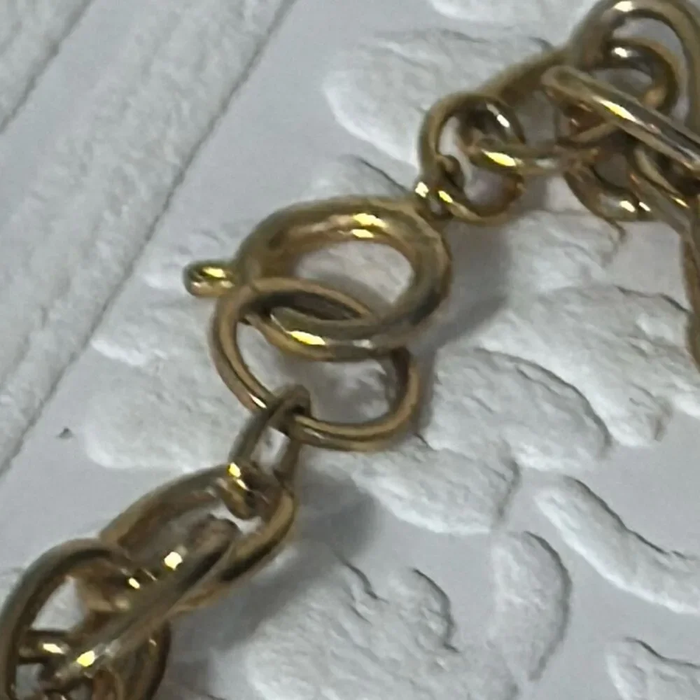Vintage Gold Tone Long Chunky Chain Necklace With‎ Faux Amber Beads 30”